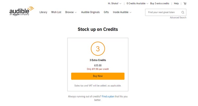 米国Audibleでは3クレジットお得に買える