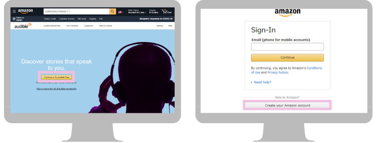 アメリカのaudible無料体験申し込み画面